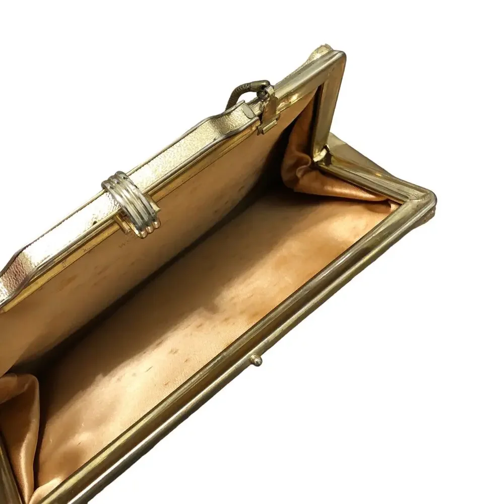 Vintage Wearwell Metallic Gold Faux Leather Clutch Bag Handbag